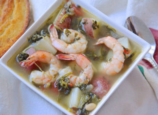 Shrimp, Red Potato And Turnip Green Soup