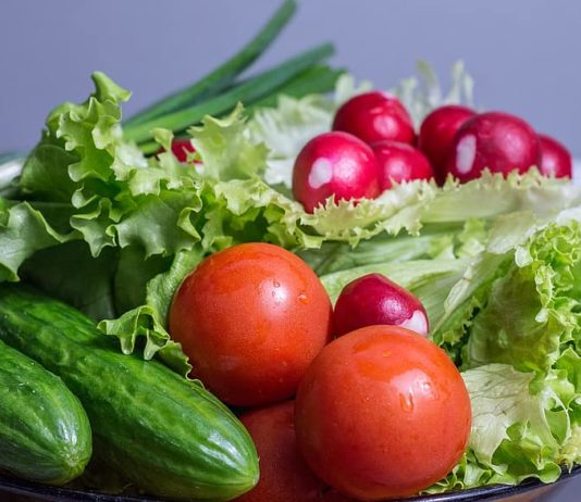 Salad Fresh Vegetables Tomatoes Green Food Healthy Vegetarian Diet