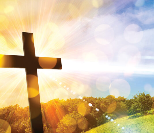Religious Representation With Cross And Nature Landscape Background