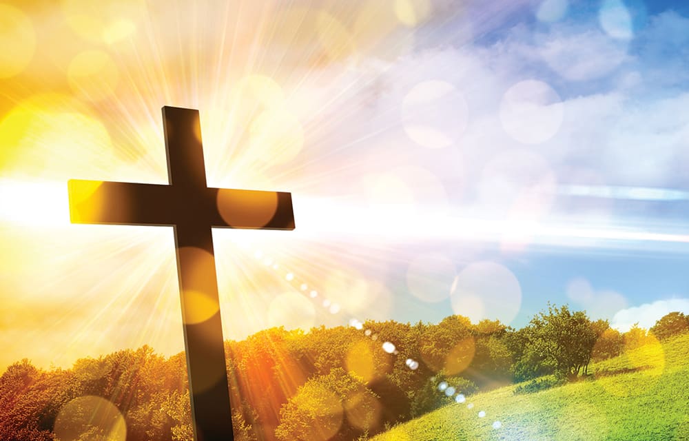 Religious Representation With Cross And Nature Landscape Background