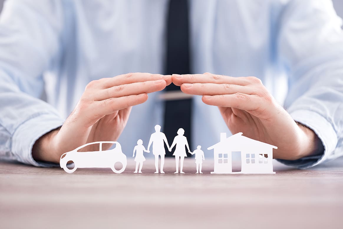 Insurance Protecting Family Health Live, House And Car Concept.