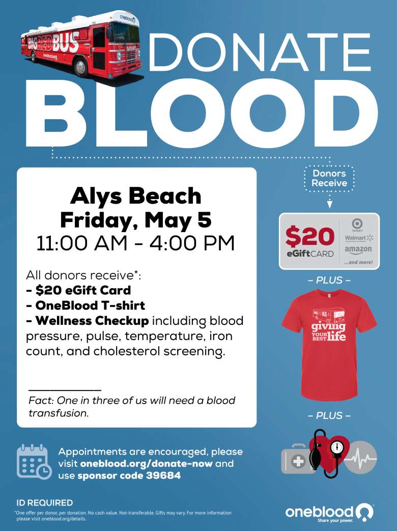 Alys Beach One Blood Drive