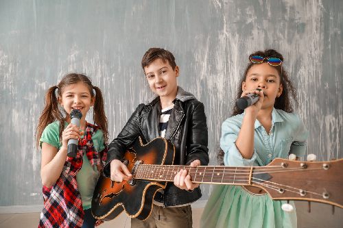 Band Of Little Musicians Against Grunge Wall